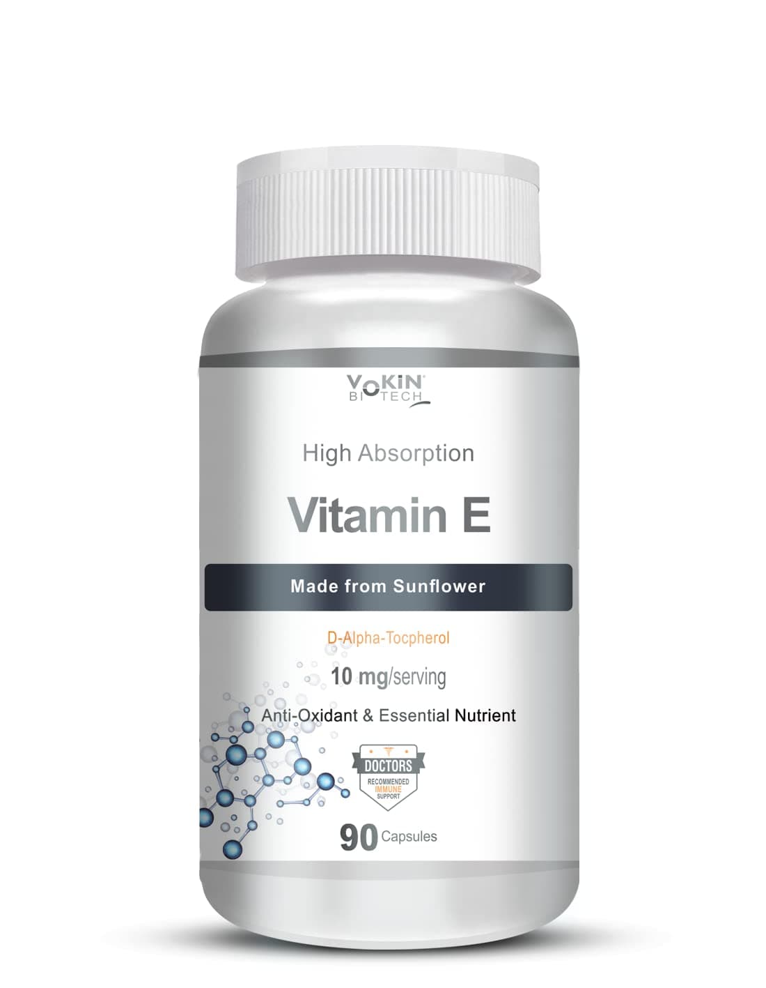 Vokin Biotech Natural Vitamin E from Sunflower - D-Alpha-Tocpherol - 10mg - 90 Capsules