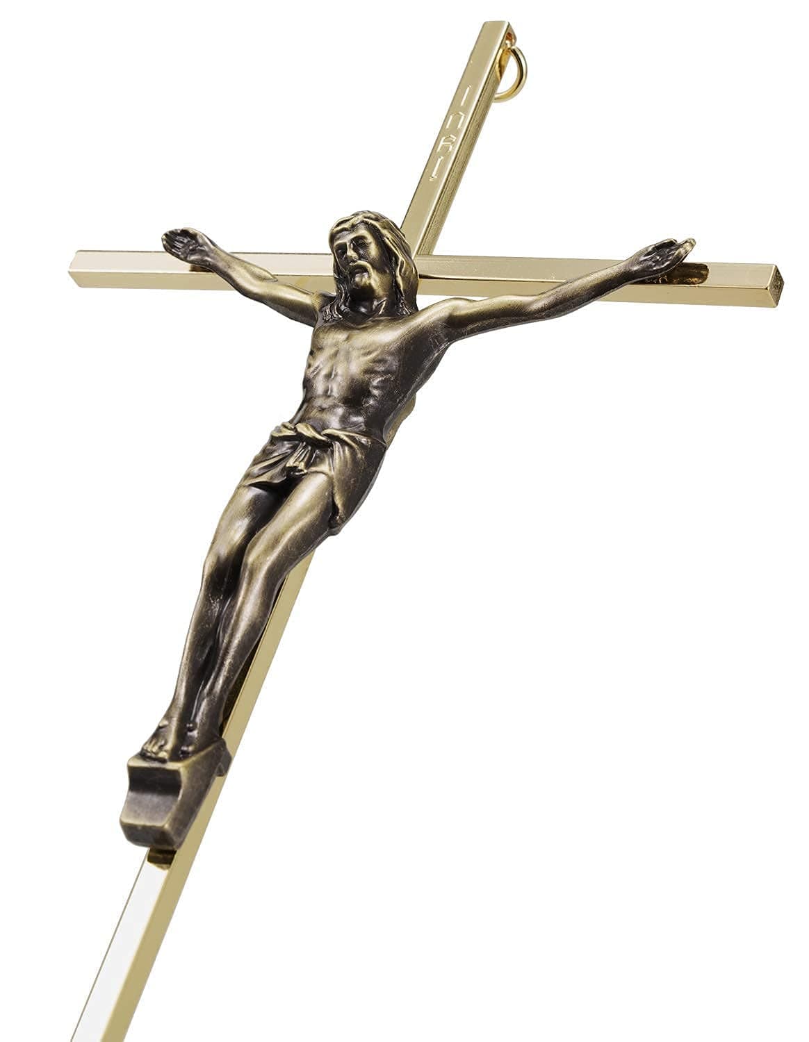 ACHIBANG Crucifix Wall Cross, 10 Inch Gold Metal Catholic Jesus INRI Decor