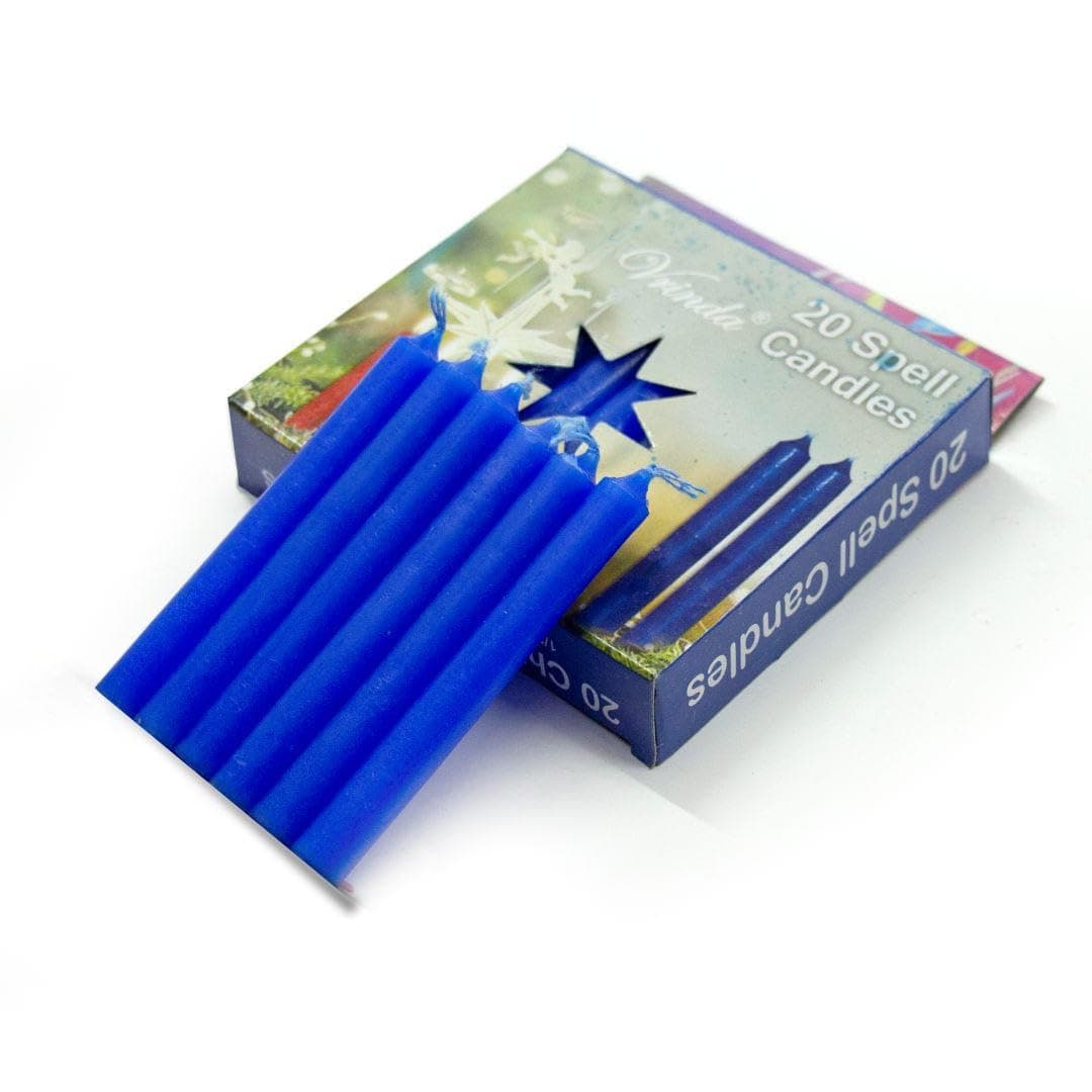 vrinda Mini Chime Ritual Spell Unscented Taper Candles - (Blue, 4") - Set of 20