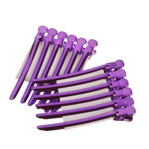 AKOAK 12 Pcs/Pack Professional Hairdressing Salon Hair Styling Stainless Steel Hairdressing Duck Bill Alligator Clips Fashion Styling ToolsPurple