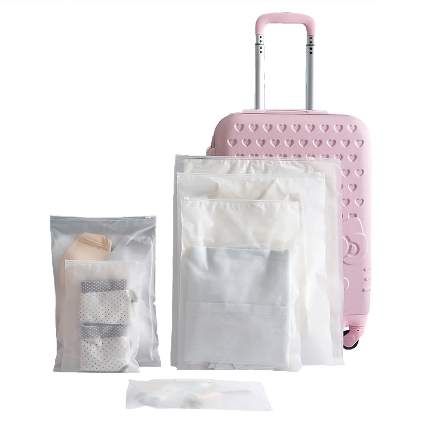 Wolpin 17-Piece Travel Organizer Bag Set | Luggage Packing Pouches for Men & Women | Clothes & Laundry Storage Bags (Large, Medium, Small, XS, White, EVA Material)