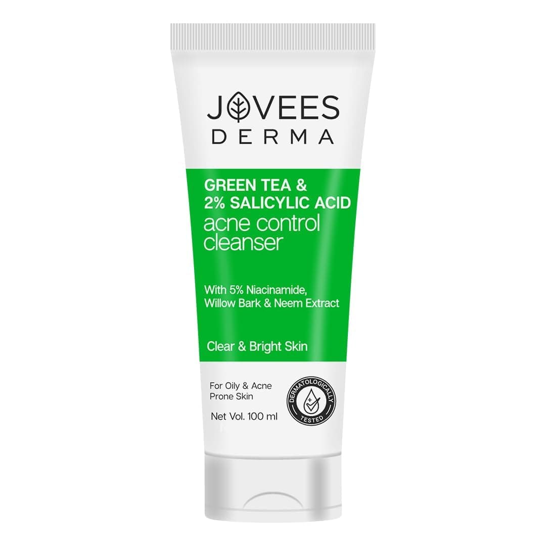 Jovees Herbal Derma Green Tea Pore Cleansing Face Wash For Acne Prone Skin,Salicylic Acid With Green Tea,Fight Pimples & Control Excess Oil,Gentle & Non-Drying Formula,Oily & Acne Prone Skin 100Ml