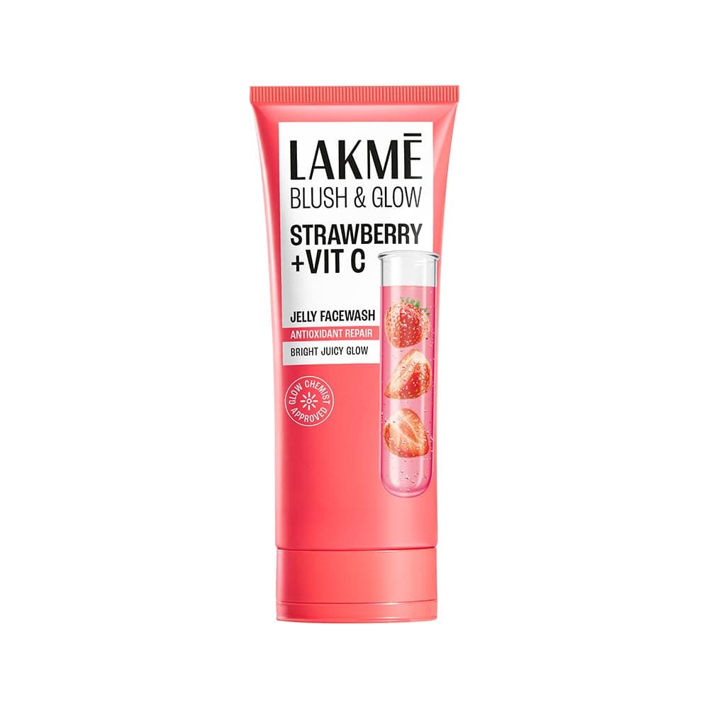 Lakme Blush & Glow Strawberry Refreshing Gel Face Wash 100 g|| With 100% Natural Fruit for Glowing Skin - Daily Gentle Exfoliating Facial Cleanser