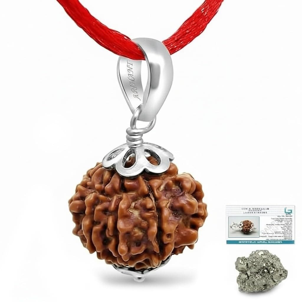 Arihant Gems & Jewels ® 7 Mukhi Rudraksha Pendant in 925 Silver | Original & Certified Seven Face Rudraksha Locket for Wealth, Prosperity & Good Luck | Nepali Bead Spiritual Pendant for Men & Women | FREE Pyrite Stone Bracelet.