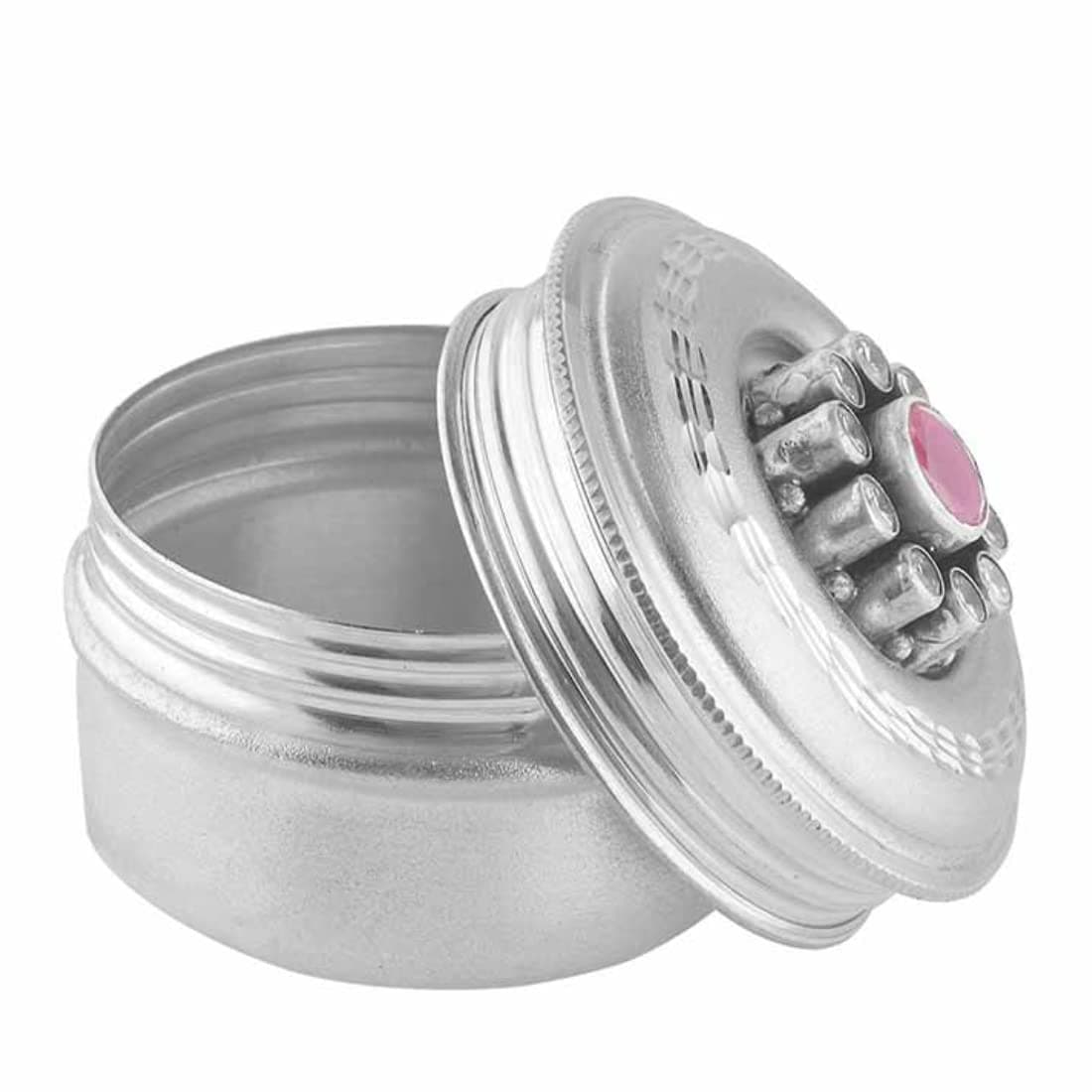 PRD CARATCAFE Carat Cafe Pure Sterling Silver 925 Haldi Kumkum Sindoor Saunf Box Dabbi { Net Wt 15 Grams} for Puja Mandir Gift Silver Indian Handcrafted