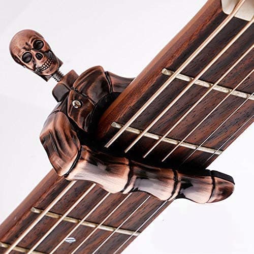 Guitar Capo Skull Knob for Acoustic and Electric Guitar Skeleton Head, Universal 4 5 6 12 Strings Instrument Capos for Electric Classical Acoustic Guitar Bass Ukulele Mandolin Banjo... (Bronze)