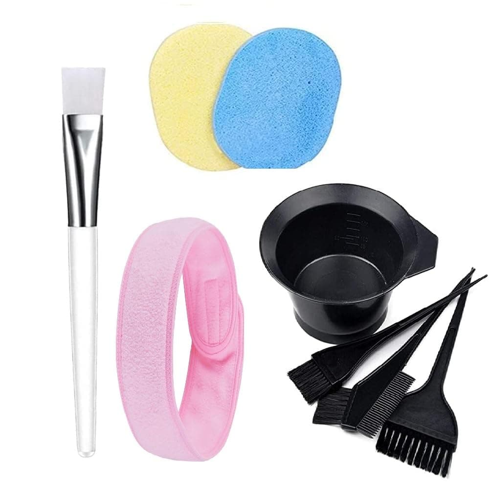 Facial Brush Bowl Kit, 2 Face Cleaning Sponges, Facial Headband | Beauty Salon Spa Professional Styling Hair Dye Color Mixing Bowl, Face Pack Brush, Makeup Puff, Face Wash Headband Women (5pcs)