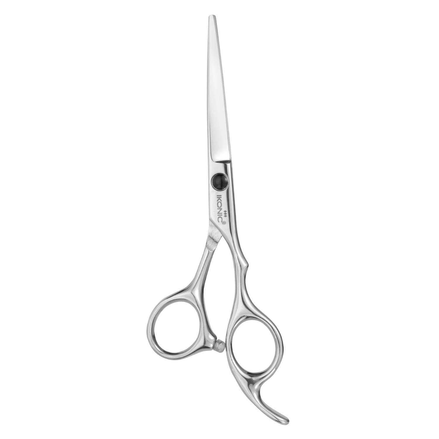 Ikonic Professional IK - J55 Series 5.5 Inch Hair Cutting Scissor Shears – Stainless Steel, Curved A-Symmetrical Handle, Silver Black Screws – Hairdressing, Styling, Grooming, Beauty Parlour Use
