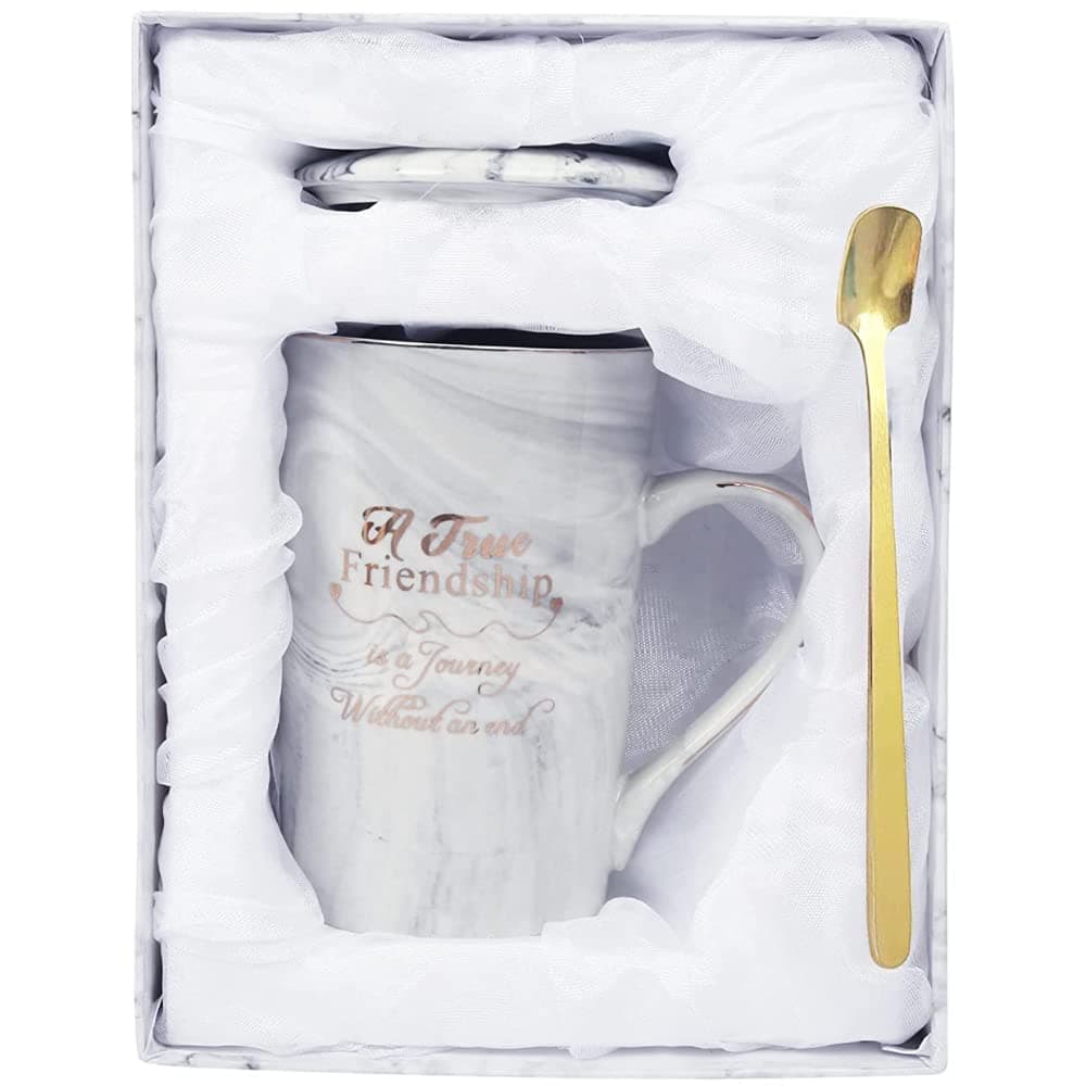 NYRWANA Coffee Mug, Gift for Woman, Birthday Present for Girlfriend, Mugs for Present, Present Items for Women, Birthday Present for Friend, Cute Mugs with Spoon, Box & Bag (400ml-Grey)