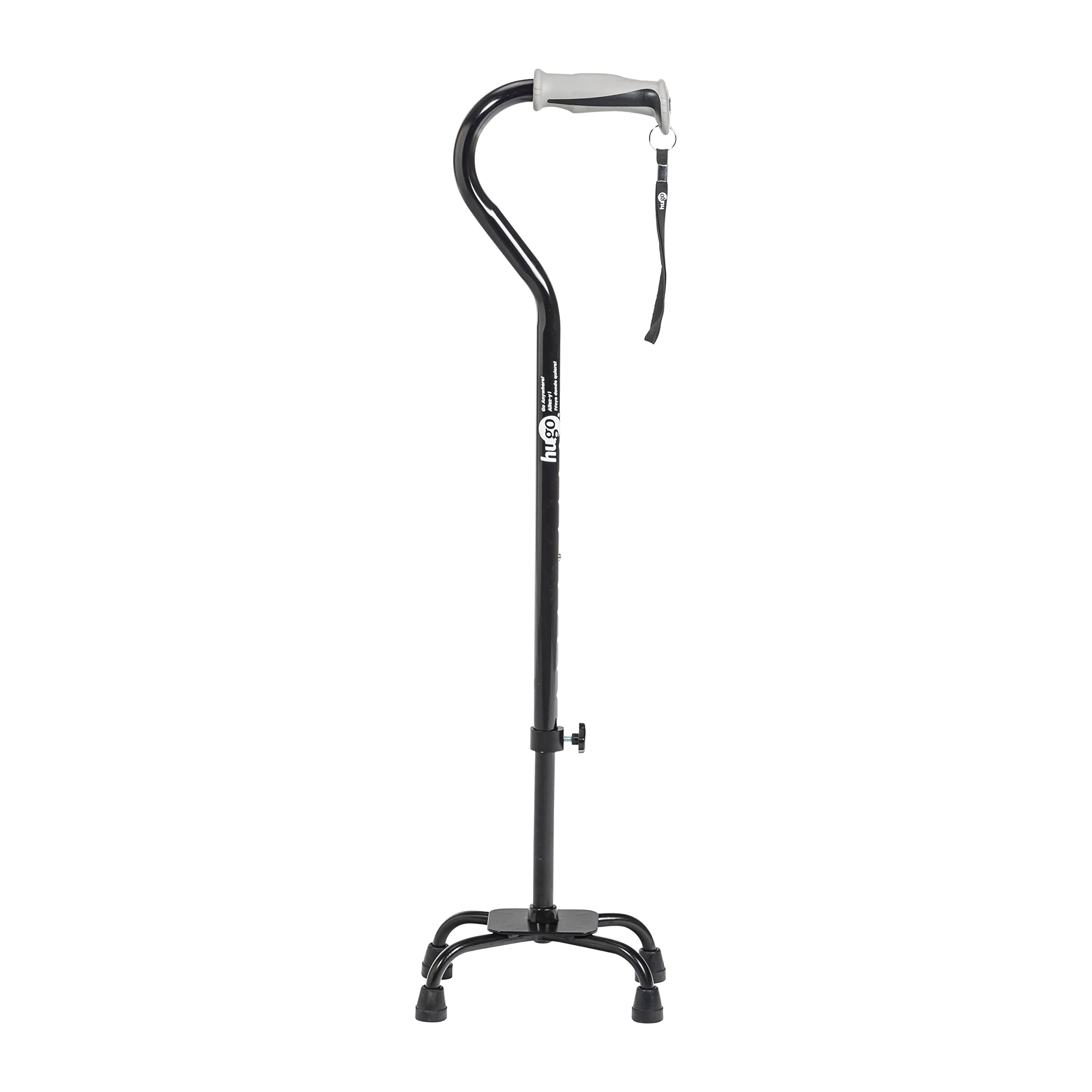 Hugo Adjustable Quad Cane for Right or Left Hand Use, Black, Small Base