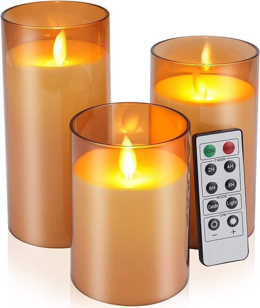 LTETTES Acrylic Fiber Glass LED Pillar Candle Set of 3 | Flameless with Flickering Wick | 2 AA Battery Powered with Remote | Perfect for Home Decor & Gifting | H 5.5'', 6.5'', 7.5'' D 2.3'' | White