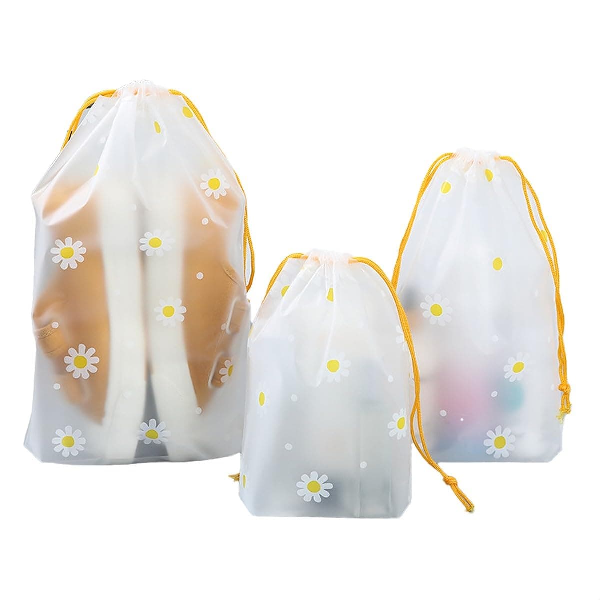 Wolpin Shoe Bag Cover (Pack of 10) | Waterproof Drawstring Shoe Storage Bags for Travel Wardrobe Organiser Dustproof Pouch White Daisy Print Multipurpose Bags