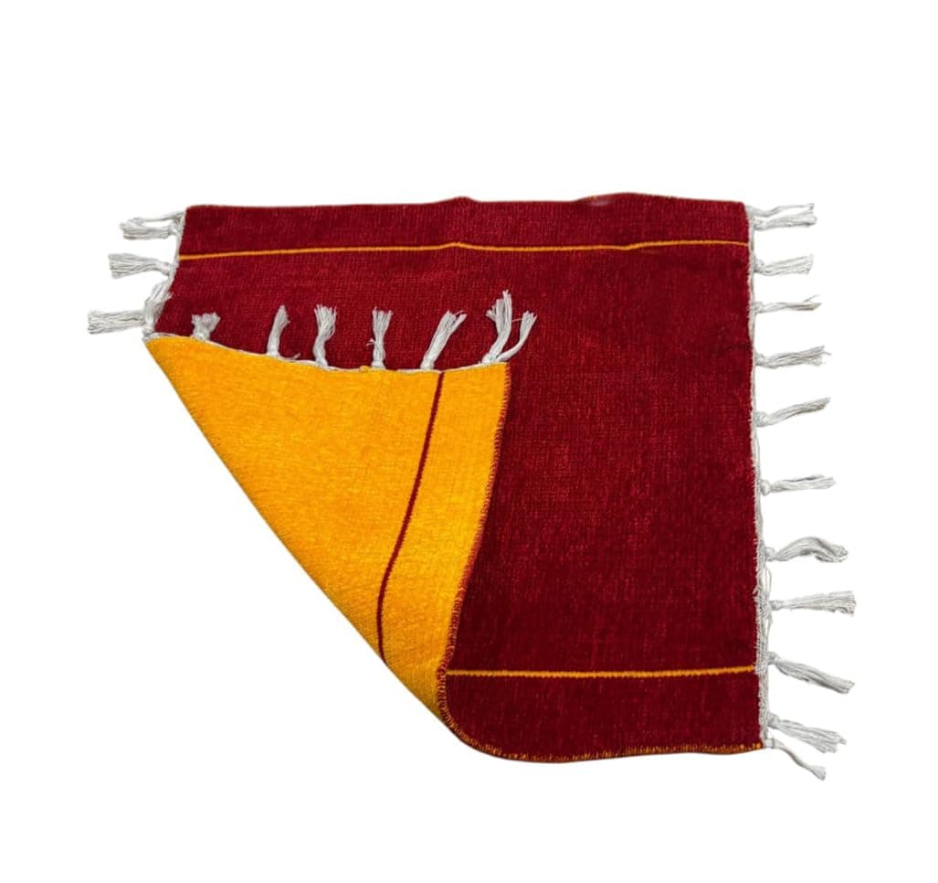Achleshwar Pure Woolen Aasan Dual Color Reversible Hand Knitted Pooja Meditation Mat Soft Comfortable Sitting Mat Yellow Red 21 x 21 Inch