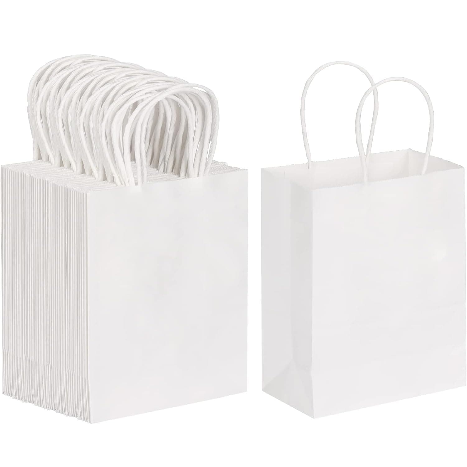 Aakriti Kraft Paper Bags with Handles, White Small Gift Bags Bulk, Retail Bag, Shopping, Birthday Wedding Party Favour Bags, Merchandise Bags | Small Size: 7x3.5x8.5 inch WHITE (Pack of 25)