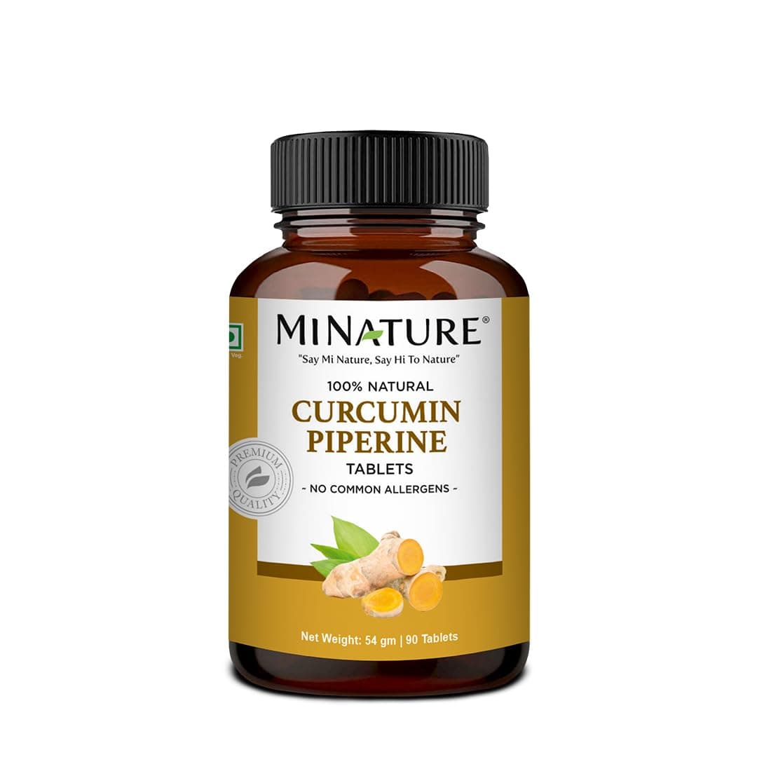 mi nature Curcumin Peperine Tablet | 95% Curcuminoids Extract with Peperine Extract | Acts Immune Booster |90 Tablet, 54Gram, 500mg