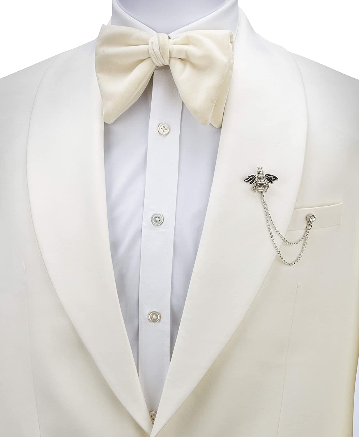 Knighthood Bee with Hanging Chain Brooch Lapel Pin (Silver)