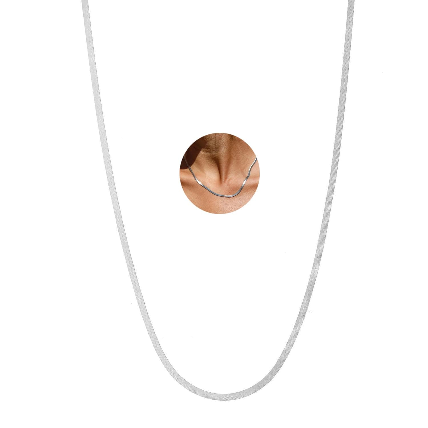 VAMA FASHIONS Classic Simple Stainless Steel Silver Western Charm Stylish Neck Necklace Chains for Girls & Women (Herringbone chain for women)