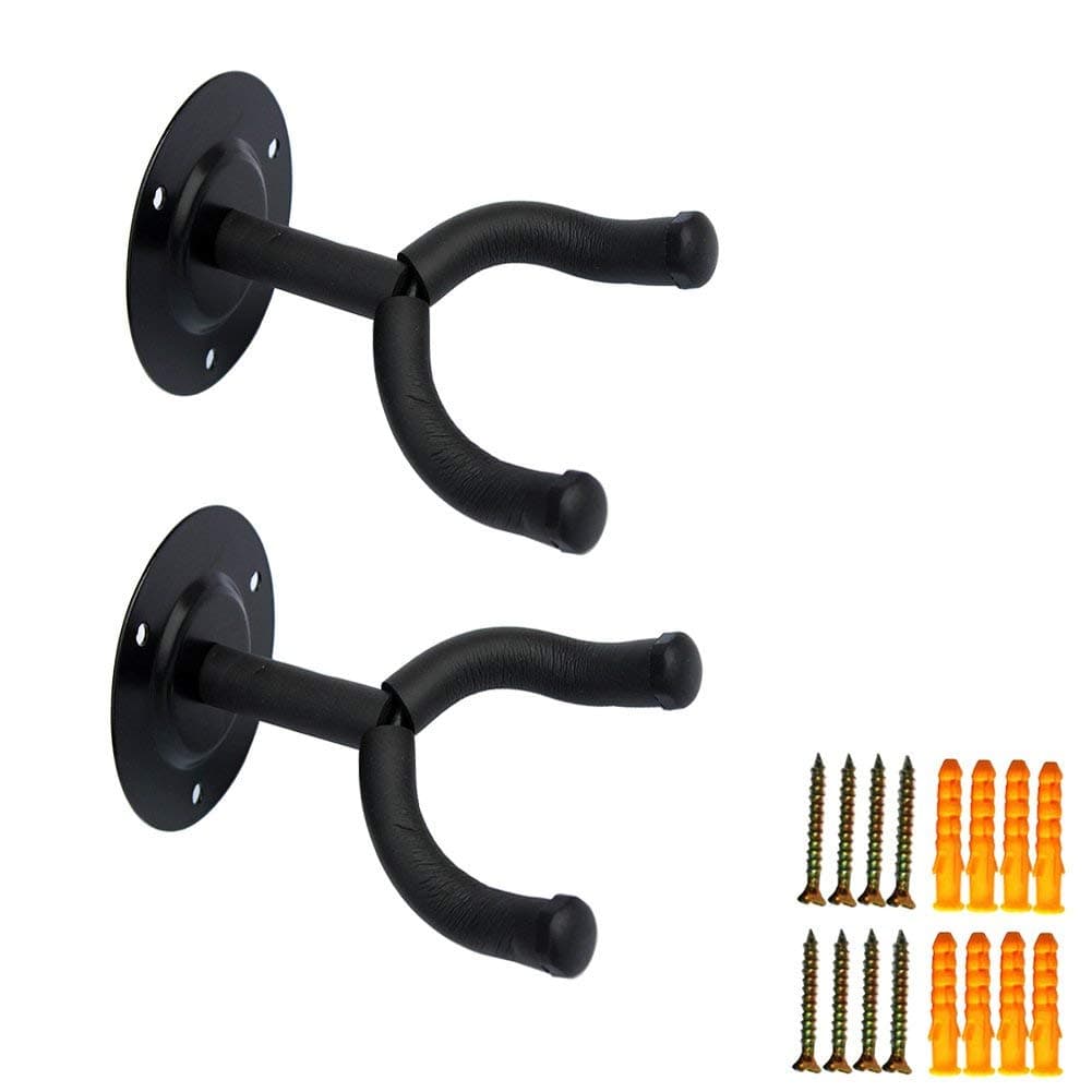 Mozart Black Metal Round Wall Hanger Stands | Guitar Wall Mount 2 Pack | Secure Wall Hook Holder for Acoustic, Electric & Bass Guitars