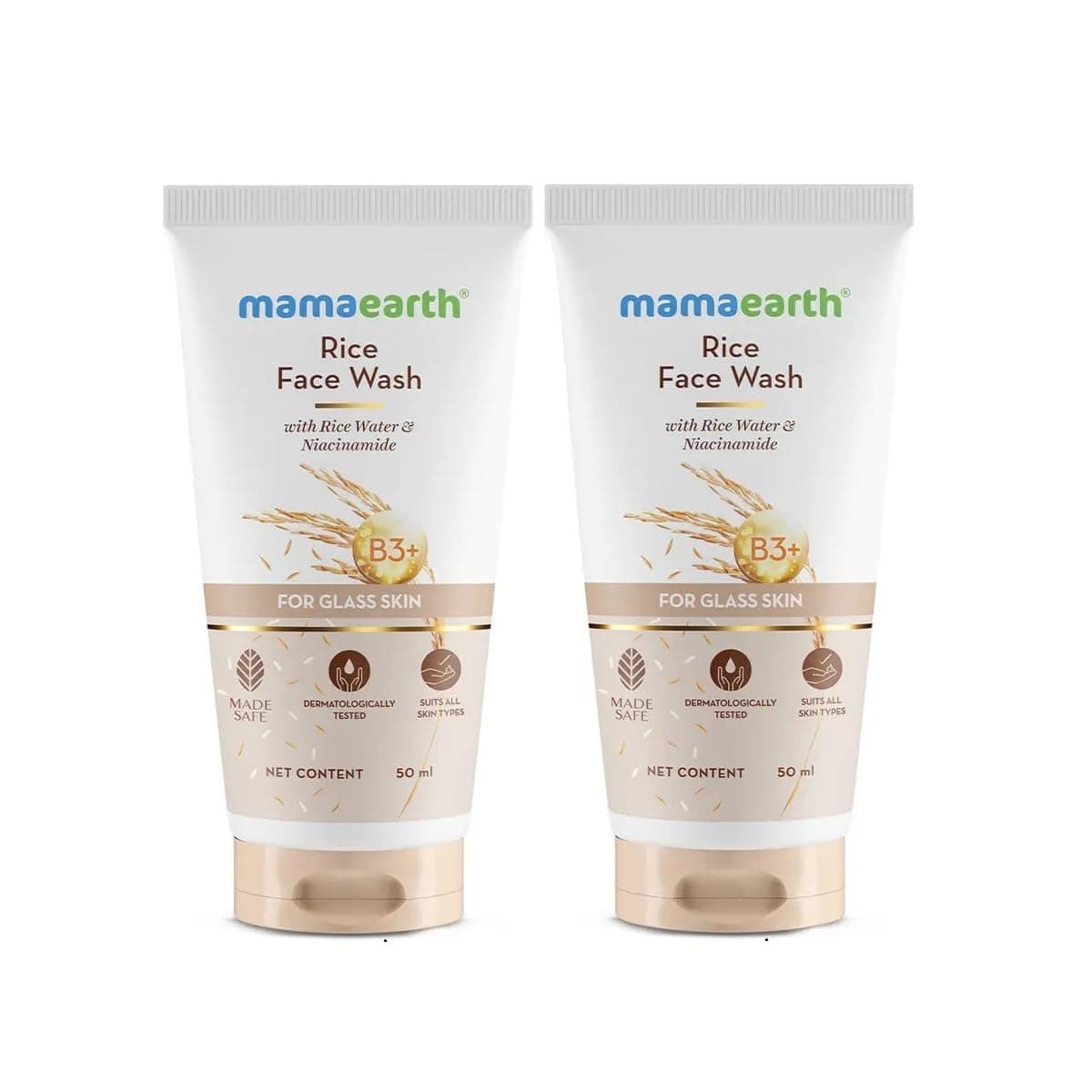 Mamaearth Rice Face Wash With Rice Water & Niacinamide for Glass Skin | 50 ml x 2
