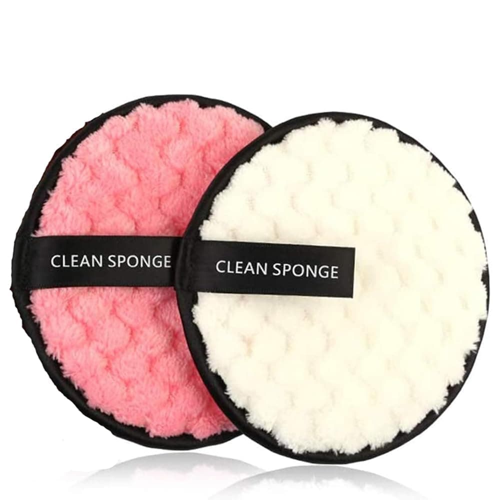Makeup Remover Sponge Reusable Pads Round Soft Face Cleansing Puff for All Skin Types | Makeup Removing Puffs | makeup cleaner pads | Double-Side Washable Wipe Microfiber Multi-colors (2, 2, gram)
