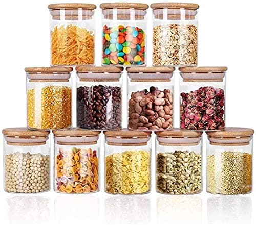 Benign (Pack of 18) Delight Borosilicate Airtight Lid Glass Jar with Wooden Lid Jar Storage Container 220 ml)