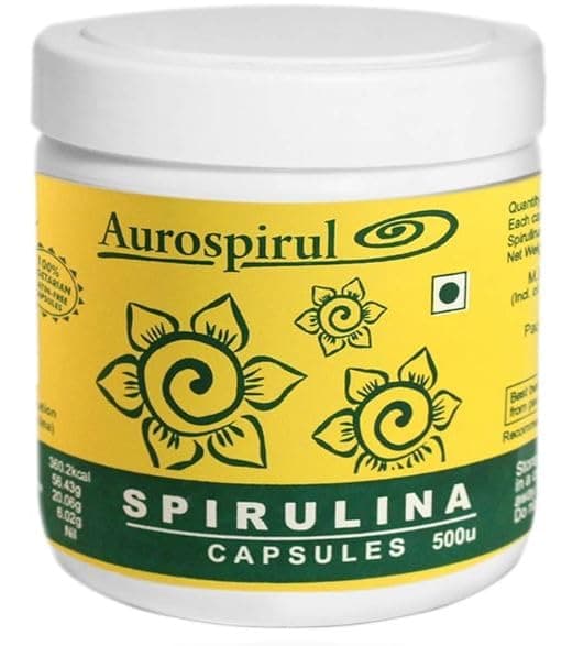 Aurospirul Sun-Dried Spirulina – 500 Veg Capsules (Pack of 1)