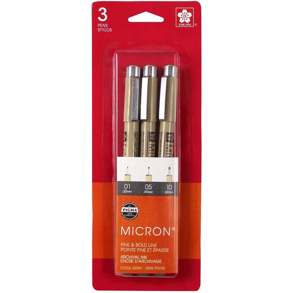 SAKURA PIGMA Micron Set (3) Cool Gray, 3 Count (Pack of 1), Grey