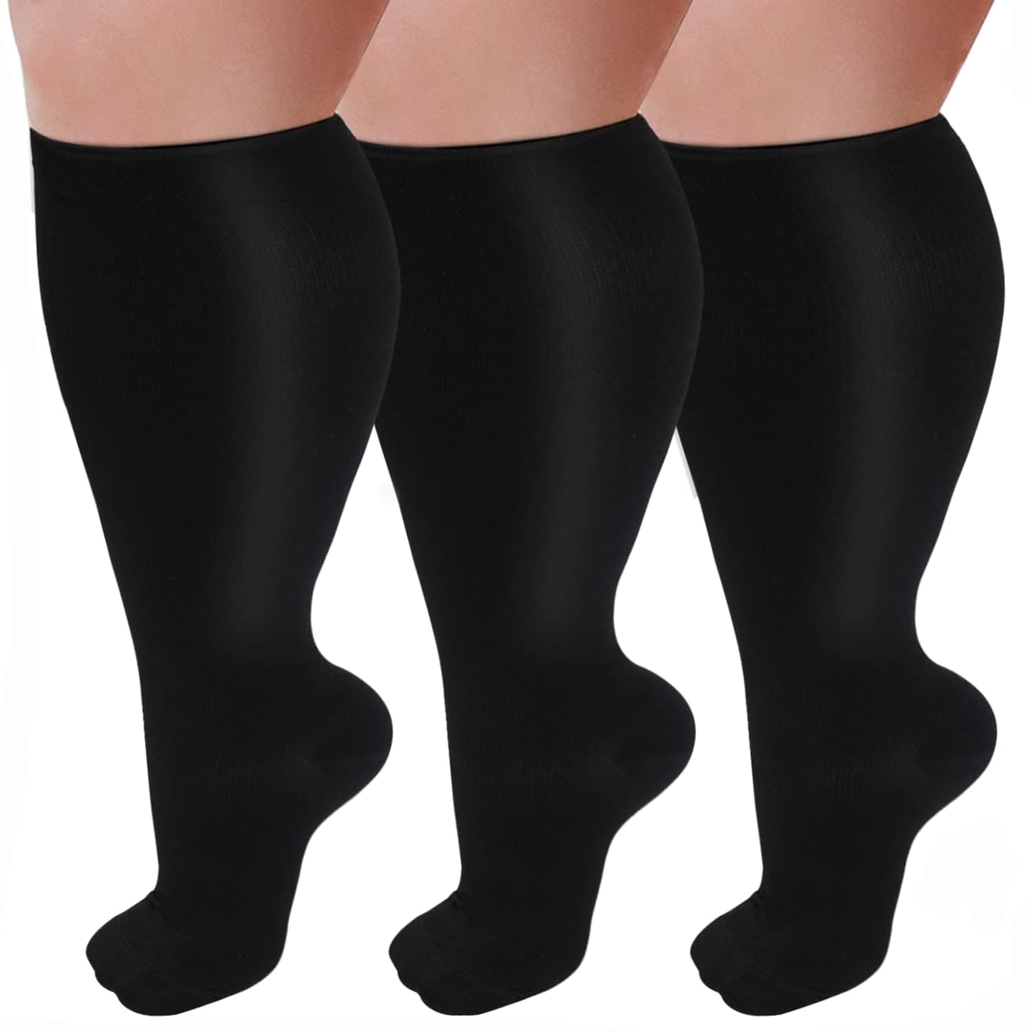 3 Pairs Plus Size Wide Calf 20-30 mmHg Knee High Compression Socks