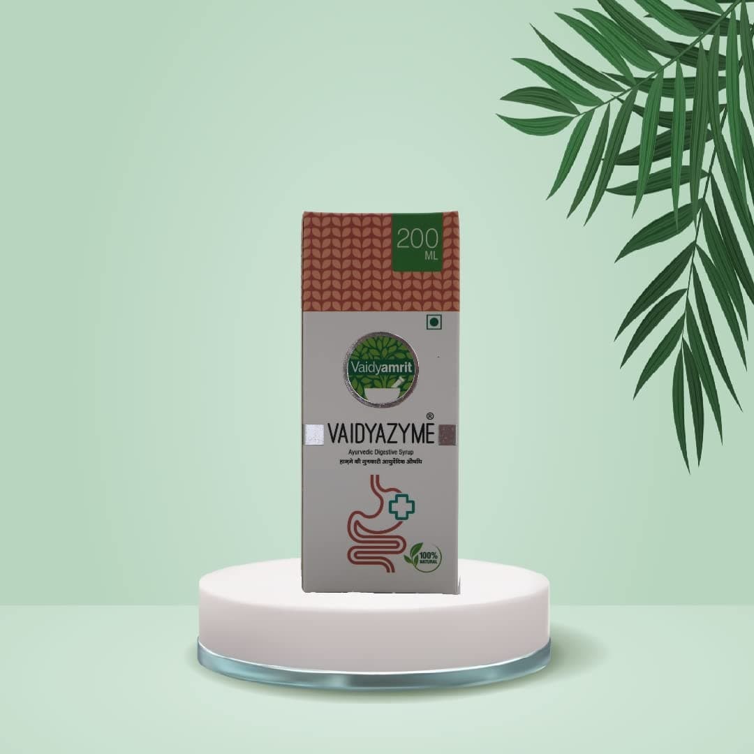 Vaidyazyme Syrup | Constipation Relief | Relief from disgetive problems like Acidity, Gas & Bloating | 200 ML | Nagarmotha, Amalki, Mulethi, Ajmoda, Chitrak, Saunf, Sat Pudina