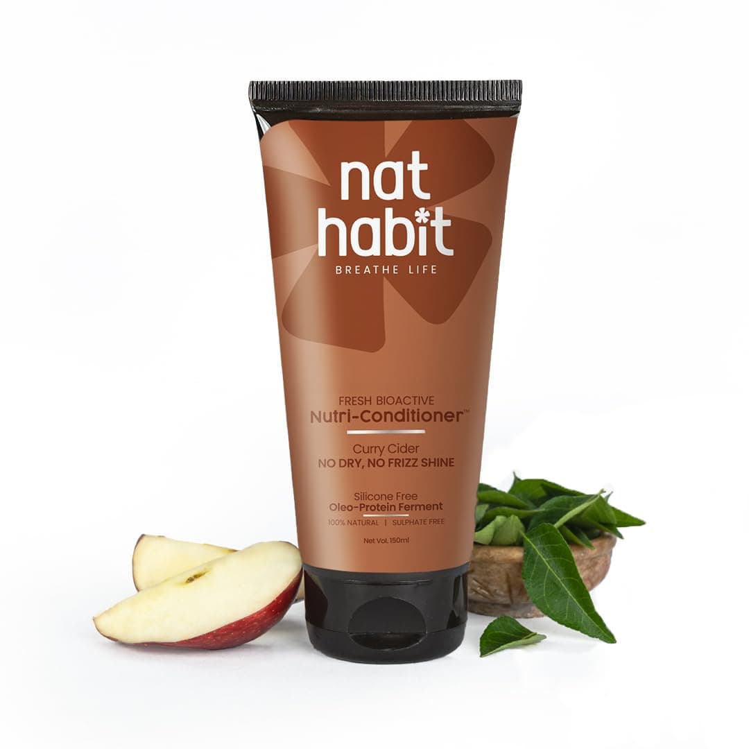 Nat Habit Curry Cider Nutri-Conditioner for Dry & Frizzy Hair | Natural Hair Conditioner for Women & Men Anti Hairfall | Keeps Hair Frizz-free, Bouncy, Strong, Shiny and Hydrated, 150ml