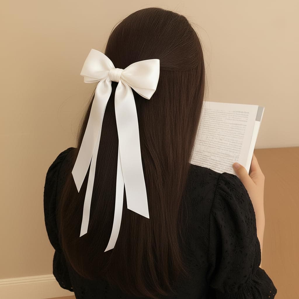 Shidara 1 PCS Large White Lace Flower Embroidery Bow Hair Clip With Ribbon Wedding Hair Accessories for Women Girls