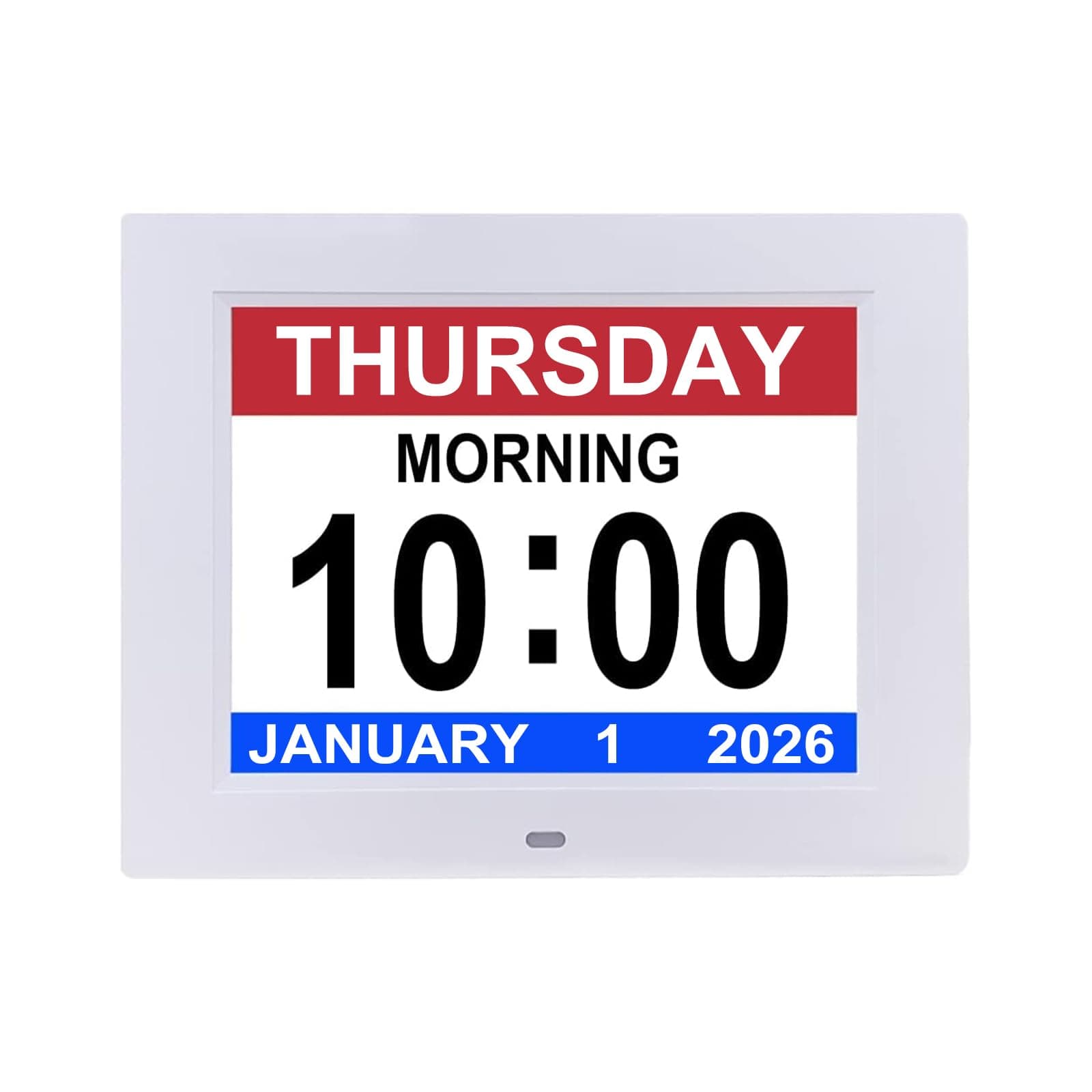 Aowasi Digital Day Calendar Clock 8 Inch 12 Alarms Non-Abbreviations Day & Month Electronic Dementia Alzheimer Vision Impaired Memory Loss Desk Large Digital Alarm Clock