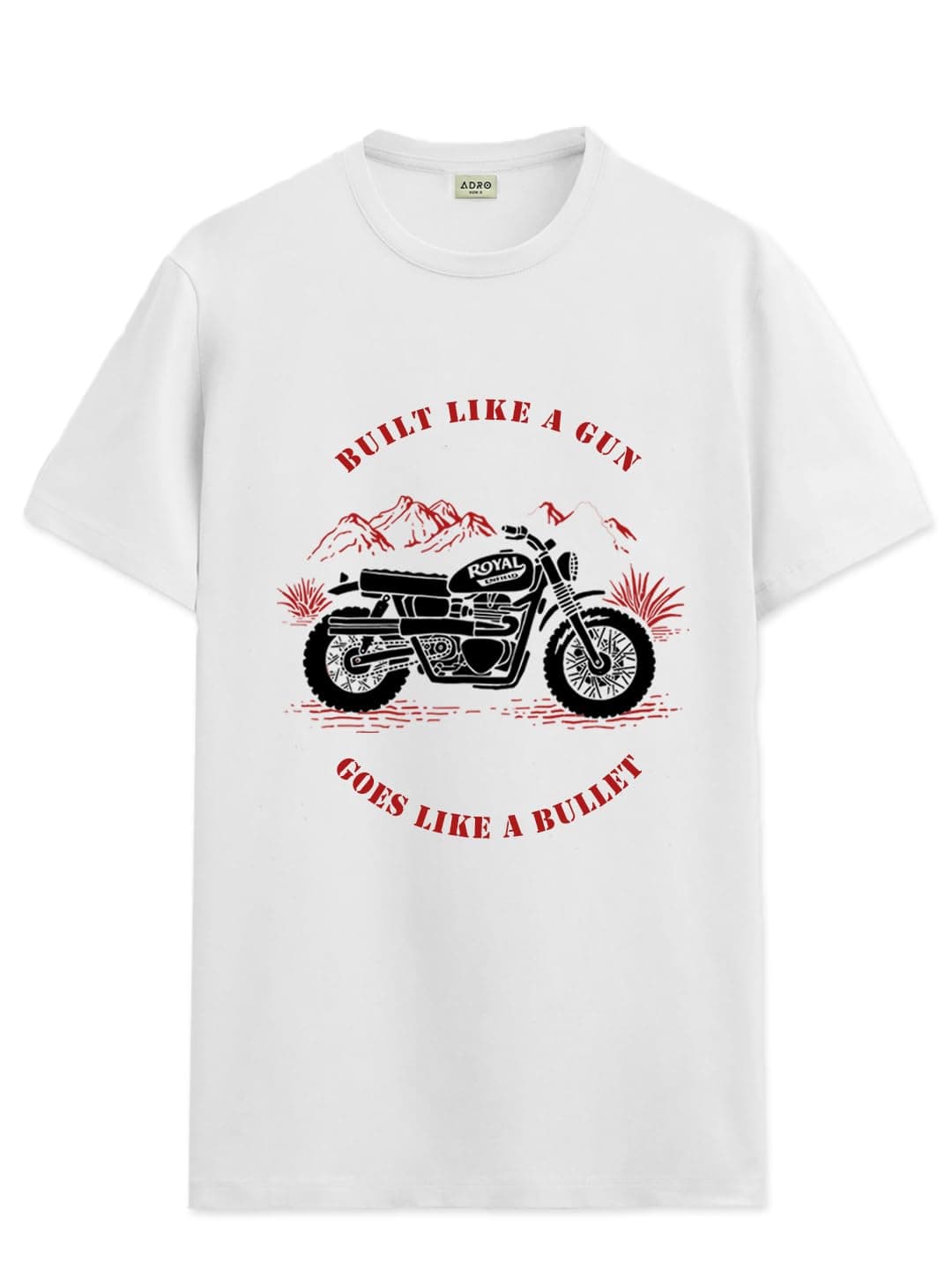 ADRO Men's Royal Bike Design Printed 100% Cotton T-Shirt - Regular Fit, Printed T-Shirts for Men | RN24-RYL-WH-6XL