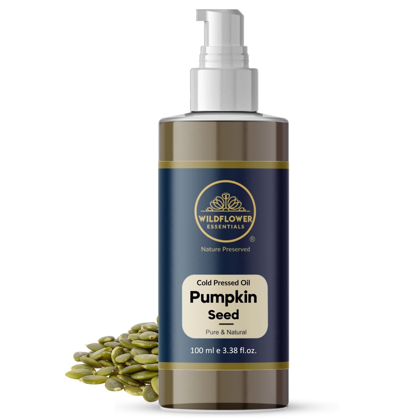 Wildflower Essentials Pumpkin Seed Oil for Hair, Skin, Massage, Nails with Omega 3, 6 & 9 Cold Pressed Pure & Natural Carrier Oil 100ml