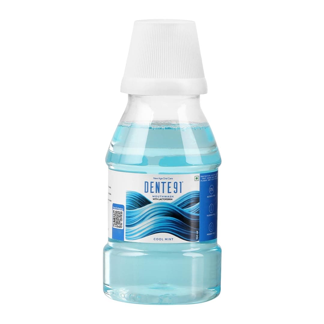 Dente91 Cool Mint Mouthwash | Bad Breath Removal & Fresh Breath Care | Anti-bacterial & Anti-fungal | Gum Care Toothpaste Companion | Alcohol-Free, Paraben-Free, Fluoride-Free | No Burning Sensation