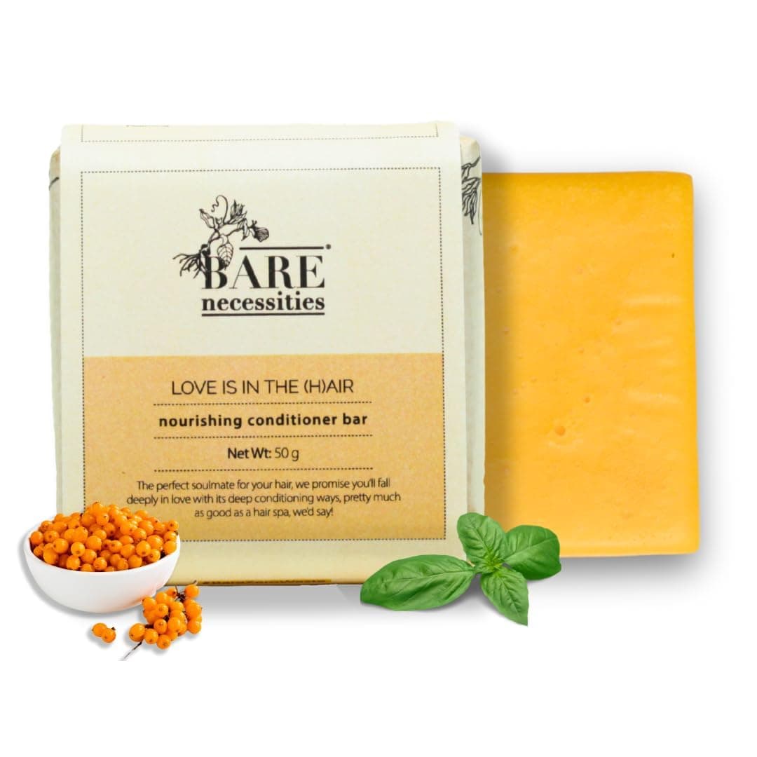 Bare Necessities Love Is In The Hair Organic Conditioner Bar For Healthy Shiny Silky Smooth Hair | Anti-frizz Nourishing Conditioner For Men and Women | Vegan, PETA Certified - 50g