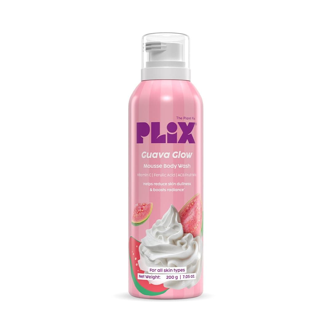 PLIX THE PLANT FIX Guava Mousse Body Wash | Whipped Foaming Cleanser for Glowy, Hydrated & Smooth Skin | Brightening with Vitamin C & Ferulic Acid | Gentle Exfoliation | Lightweight Texture | For Men & Women