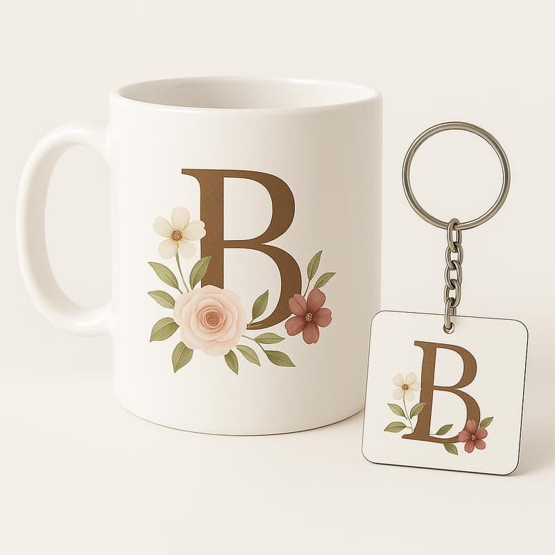 Choicecases Letter A Mug and Keychain Set – Elegant Floral Monogram Gift for Her/Him – Coffee Cup and Key Ring with Initial A – Coffee Mug for Everyone Any Occasion_4646_1