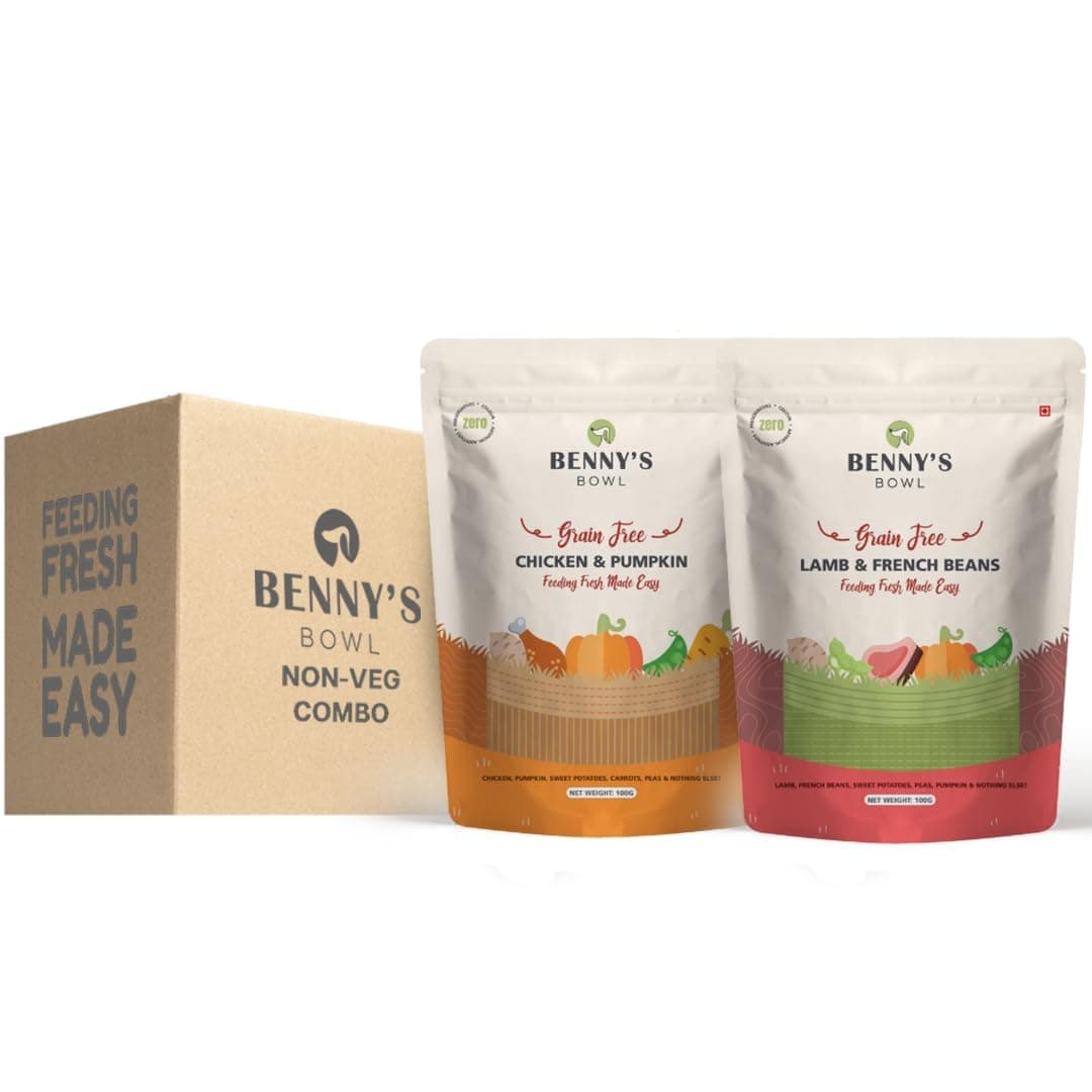 Benny's Bowl Fresh Dog Food - Non Veg Combo- 15 Packs X 100g (8 Chicken Pumpkin and 7 Lamb) | Grain Free, All Life Stages, Semi-Solid