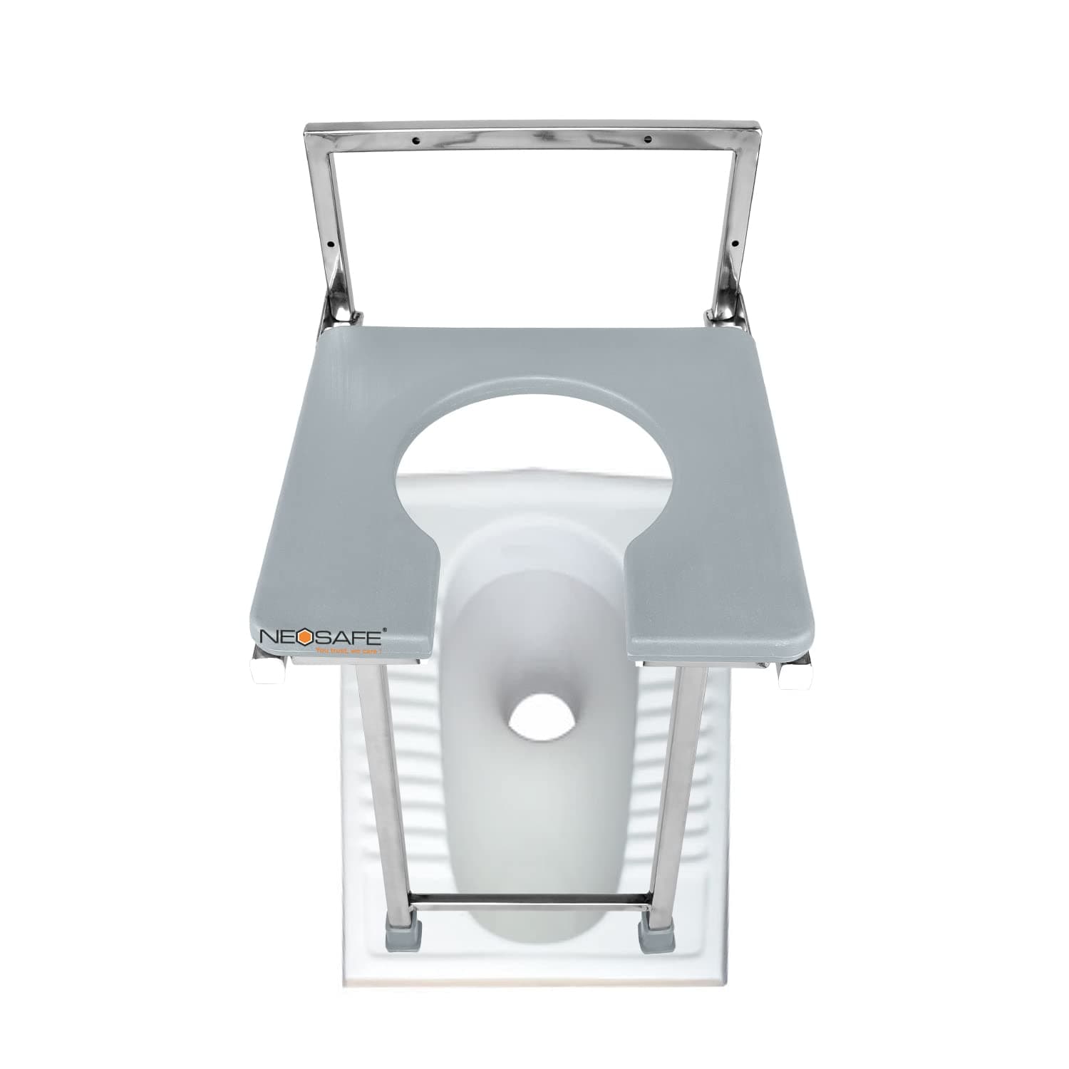 NEOSAFE 202-Grade Stainless Steel Premium Folding Commode Stool • Wallmount Toilet Stool with Anti-Slip Rubber Feet • Bathroom Aid for Elderly, Disabled & Patients
