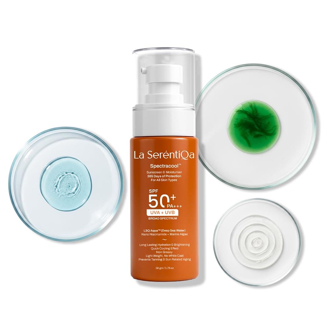 La SeréntiQa Spectracool™ Sunscreen & Moisturizer SPF 50+ PA+++ with 2% Nano Niacinamide & 1% Marine Algae | IN-VITRO tested & Zero White Cast for All Skin Types | 50 gm