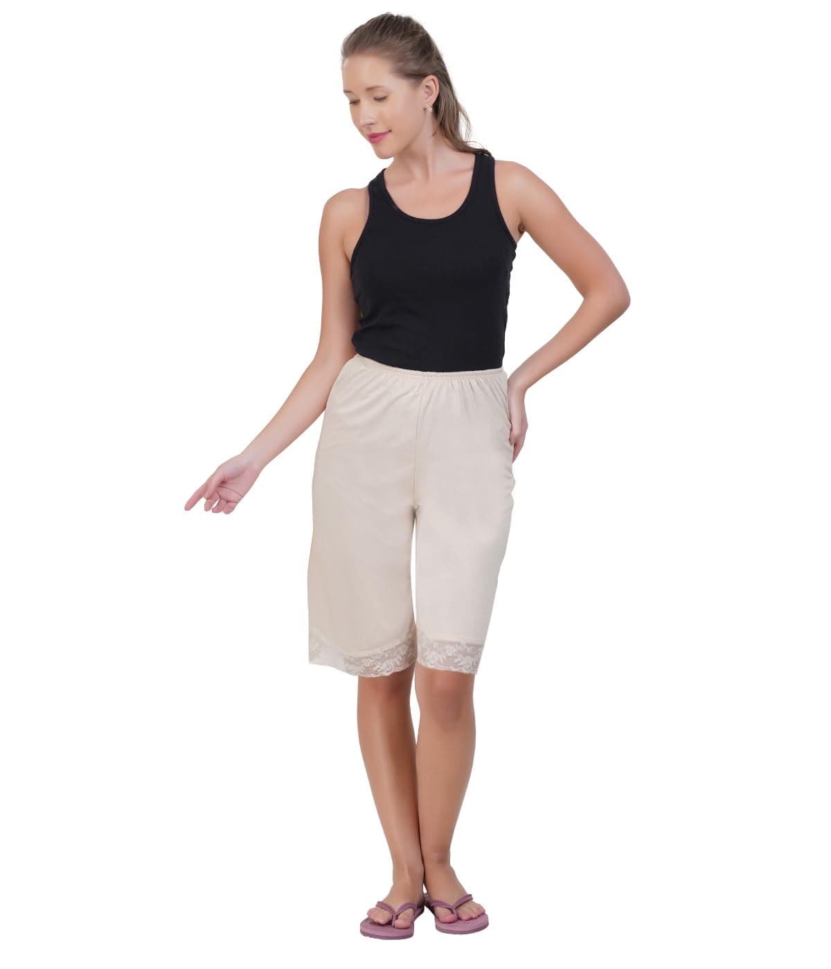 Wemyc Women & Girls Knee Length Underskirt Shorts | Soft Cotton Inner Bermuda Shorts for Dresses, Kurtis & Maxi | Anti Chafing Casual Inner Wear