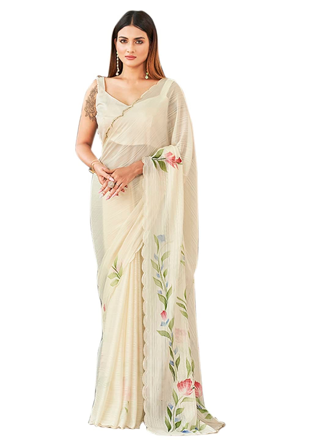 Womanista Chiffon party saree for Women | floral saree for women