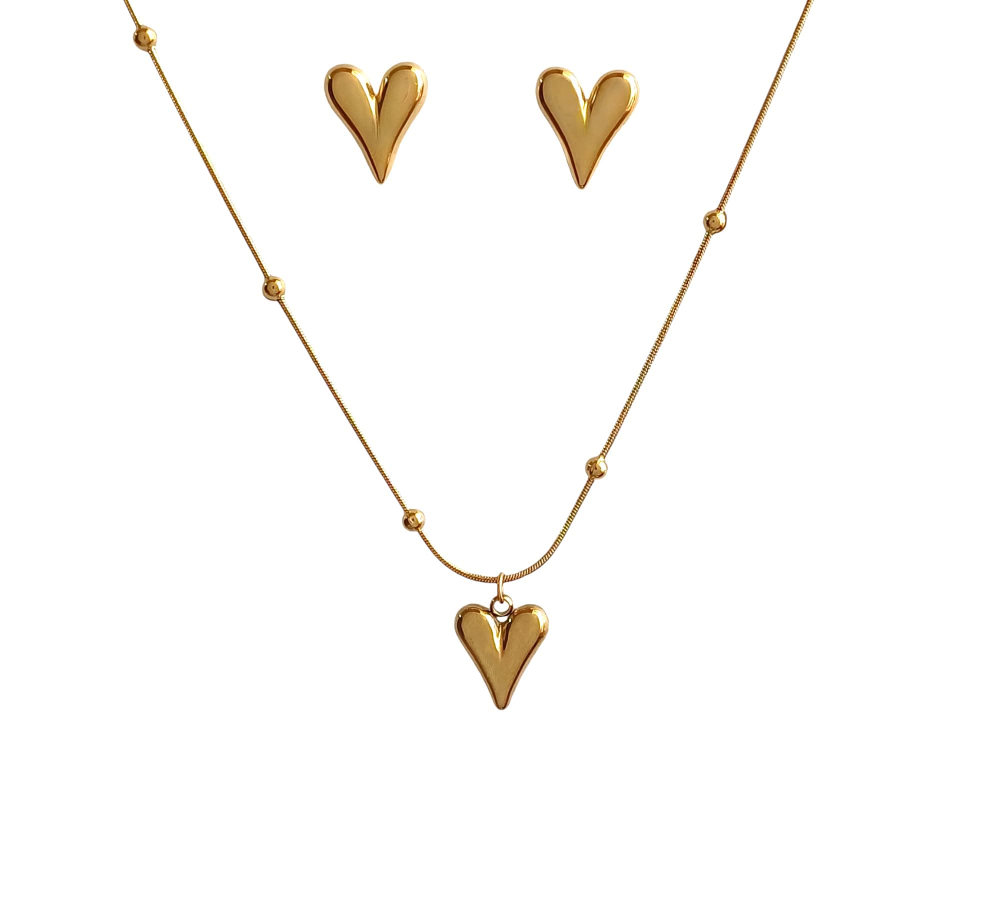JEWILLEY Love Heart Necklace Set for Women Girls| Stylish Anti Tarnish Waterproof Stainless Steel Gold Jewellery| Chain Pendant for Love Birthday Wedding, Rakhi Gifts for Sister Wife & Mother