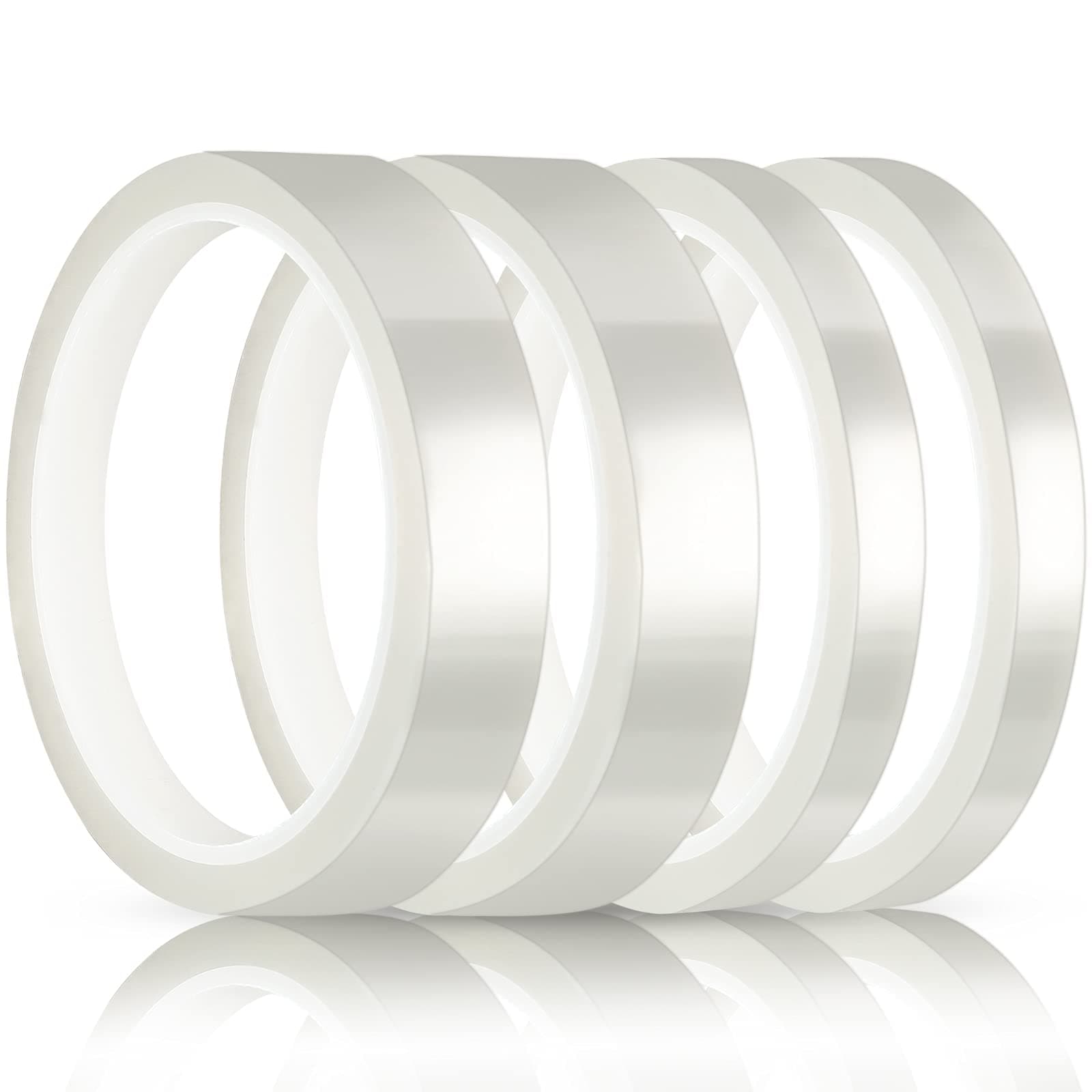 4 Rolls Heat Tapes for Heat Press, Heat Transfer Tape Sublimation Heat Resistant Temperature Tape for Electronics Printing DIY Crafts on T-Shirt Fabrics, 10 mm x 33 m, 20 mm x 33 m (Transparent)