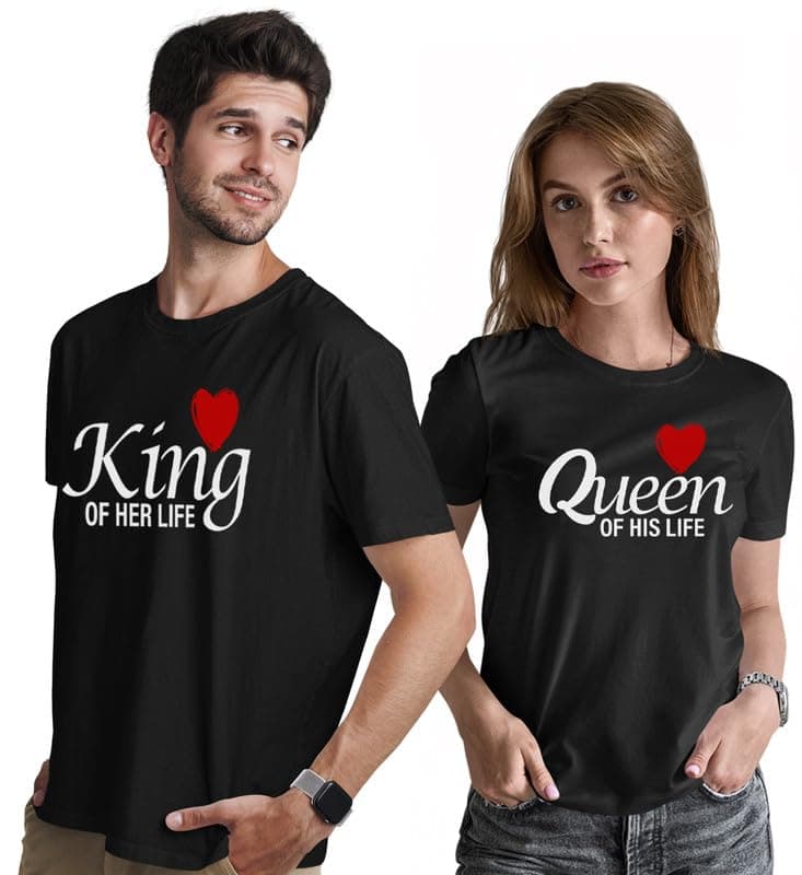 INDISSH Couple Love Printed 100% Cotton Tshirt for Men and Women - CP-KINGQUEEN