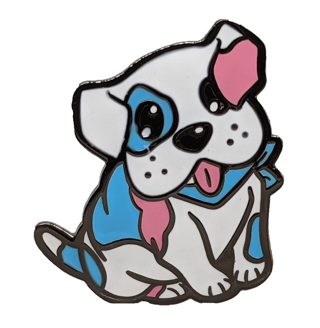 Trans Pride Puppy Dog Hard Enamel Pin in Transgender LGBT+ Flag Colors | Subtle Pride Jewelry, Small, enamel
