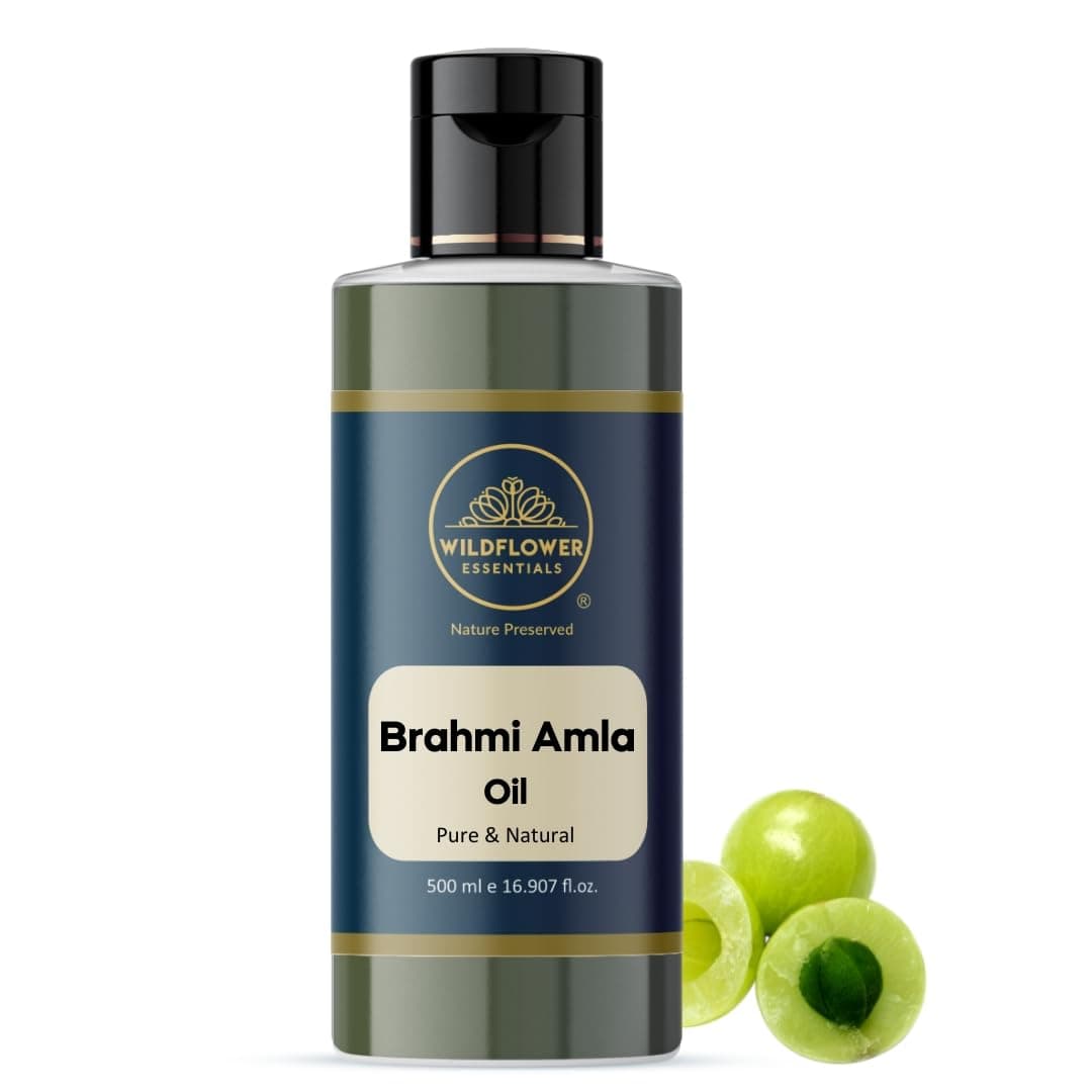 Wildflower Essentials Brahmi Amla Oil for Face, Skin, Hair, Body & Hydration, Pure & Natural (500ml)