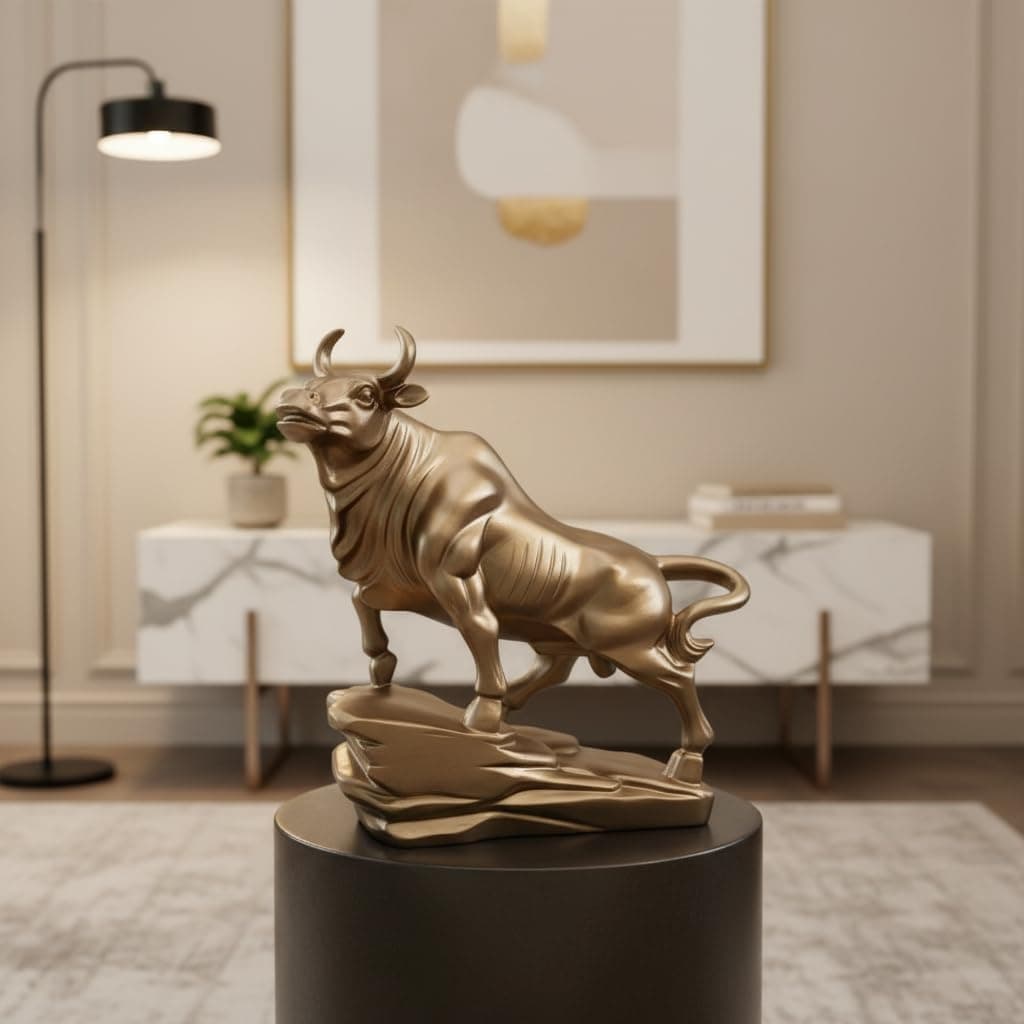 ARTFORT Premium Bull Statue for Home Décor | Charging Bull Table Showpiece | Golden Finish Resin Figurine for Living Room, Office Desk, Wealth & Strength Symbol | 9-Inch Bull Idol for Decoration