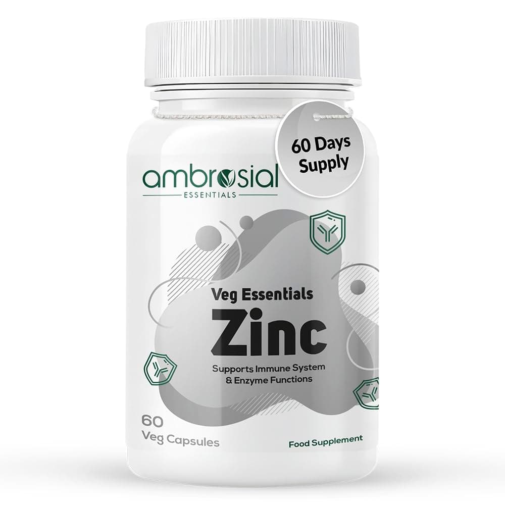 Ambrosial Zinc Supplements - High Strength 30 mg, Highly Bioavailable Zinc Supplement for Men & Women, Immune & Metabolism Support, Zinc Supplements, Pack of 1-60 Capsules